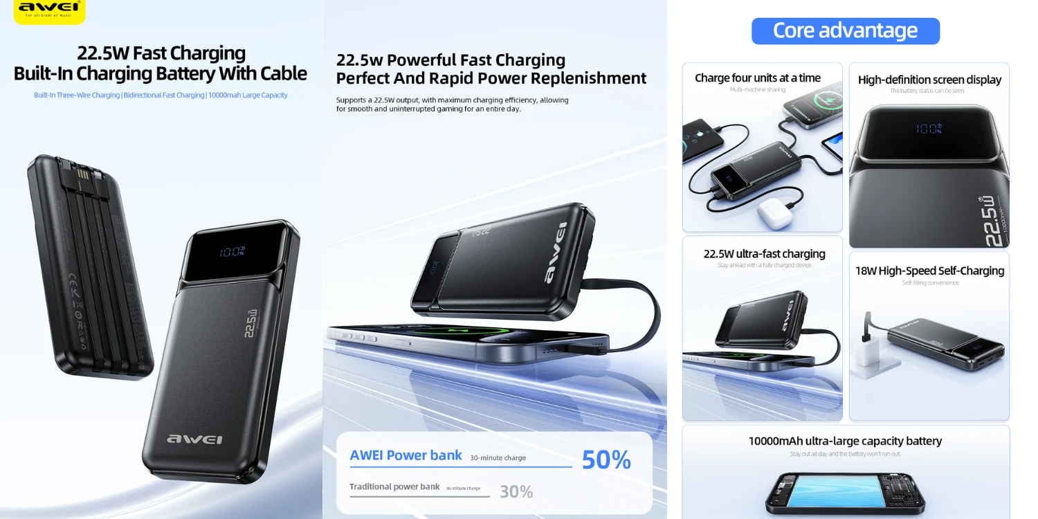 Awei PA-91 10000mAh 22.5W Power Bank Price in BD