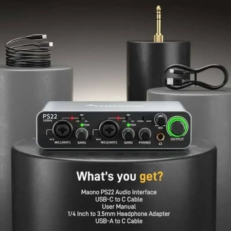 Maono PS22 Audio Interface With 24-Bit/192kHz Recording Quality