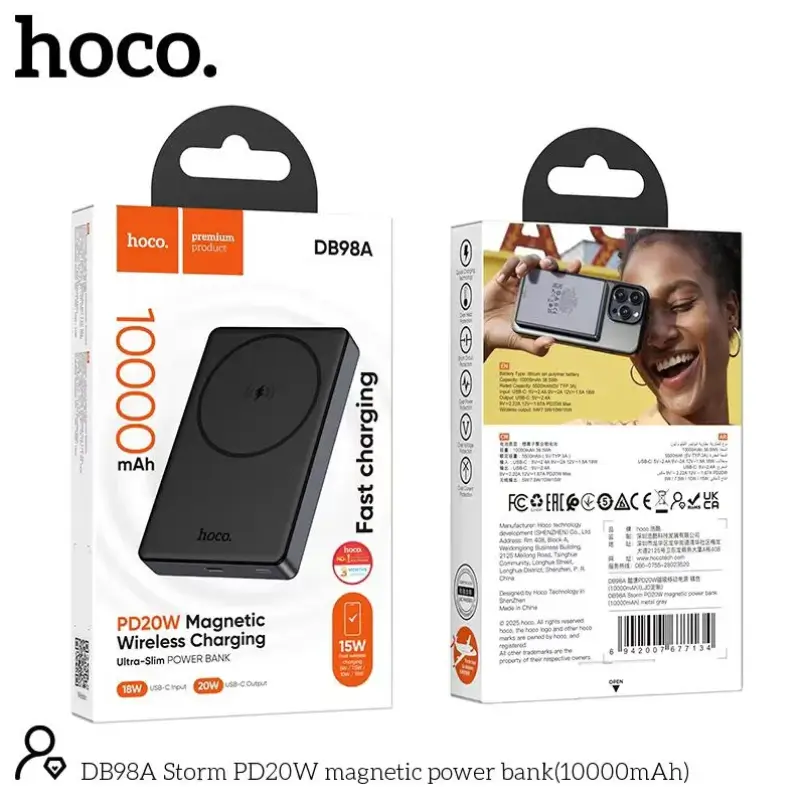 Hoco DB98A Storm 10000mAh Magnetic Power Bank with 20W PD Charging