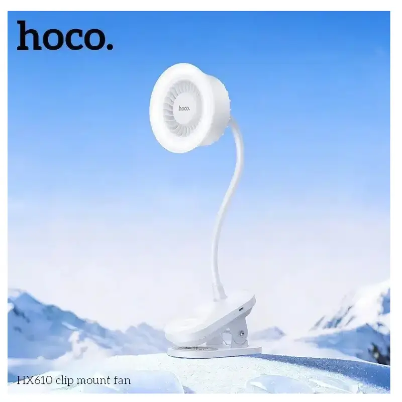 Hoco HX610 Clip Mount Rechargeable Fan with LED Light
