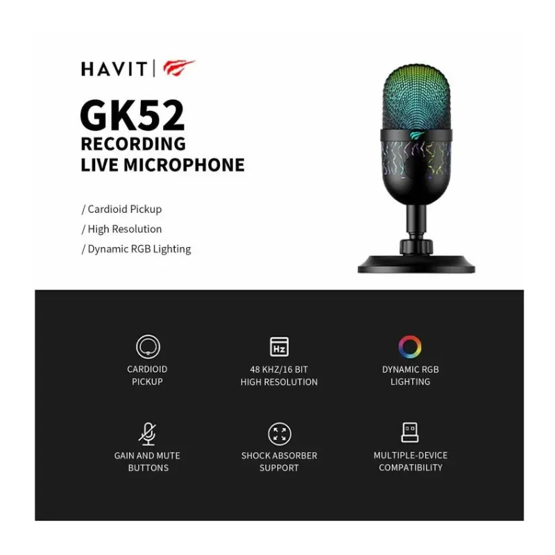 HAVIT GK52 RGB Cardioid USB Recording Microphone