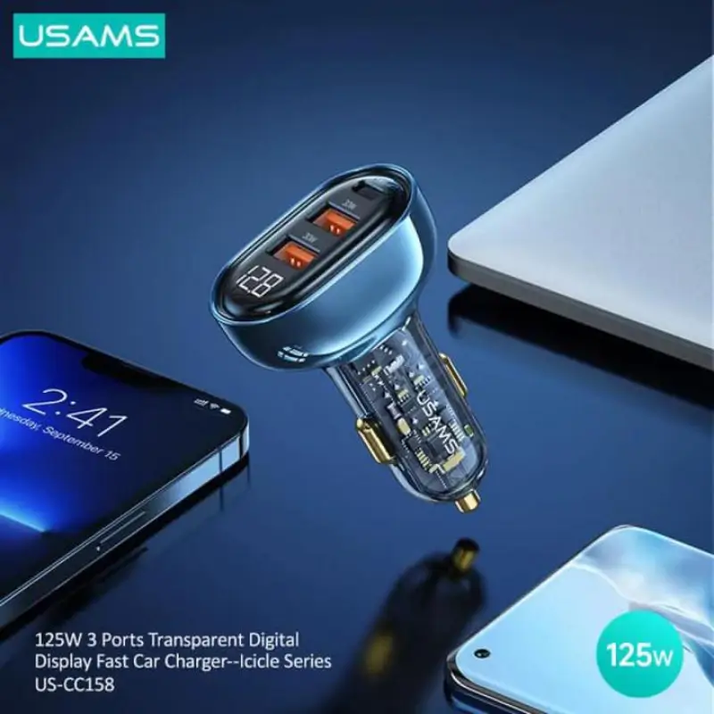 USAMS US-CC158 125W Fast Car Charger with LED Display