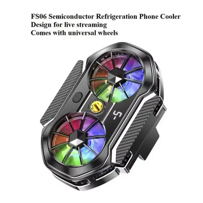 GUQILE FS06 Dual Cooling Phone Cooler with RGB Light & Digital Display GUQILE FS06 Dual Cooling Phone Cooler with RGB Light & Digital Display