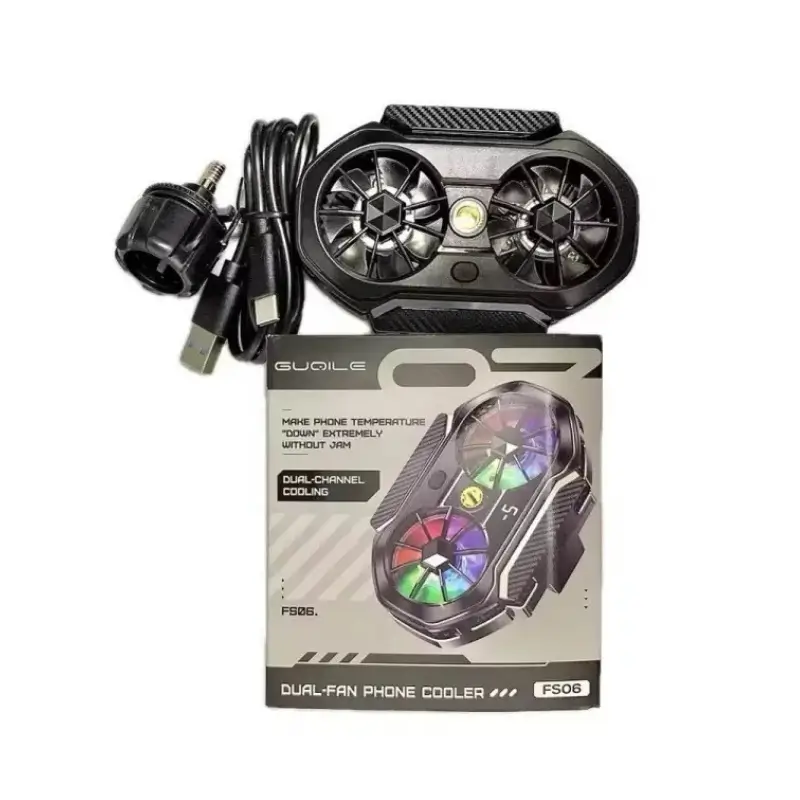 GUQILE FS06 Dual Cooling Phone Cooler with RGB Light & Digital Display GUQILE FS06 Dual Cooling Phone Cooler with RGB Light & Digital Display