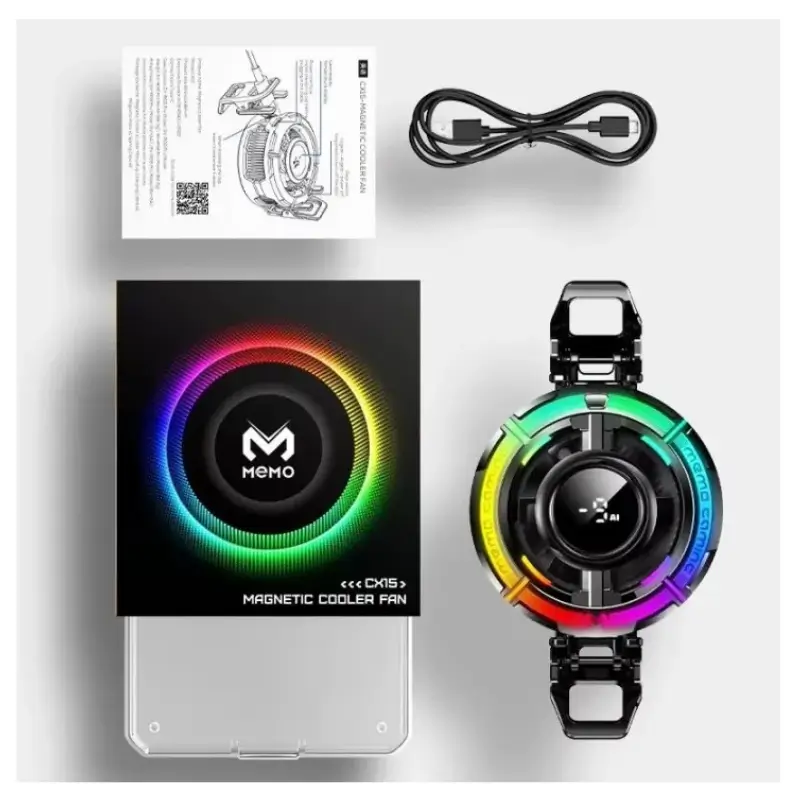 MEMO CX15 Magnetic Phone Cooling Fan with Digital Display and RGB Lighting MEMO CX15 Magnetic Phone Cooling Fan with Digital Display and RGB Lighting