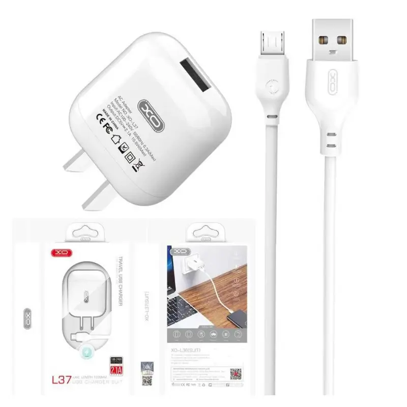 XO L37 EU Wall Charger 2.1A Fast Charging with NB103 Micro USB Cable