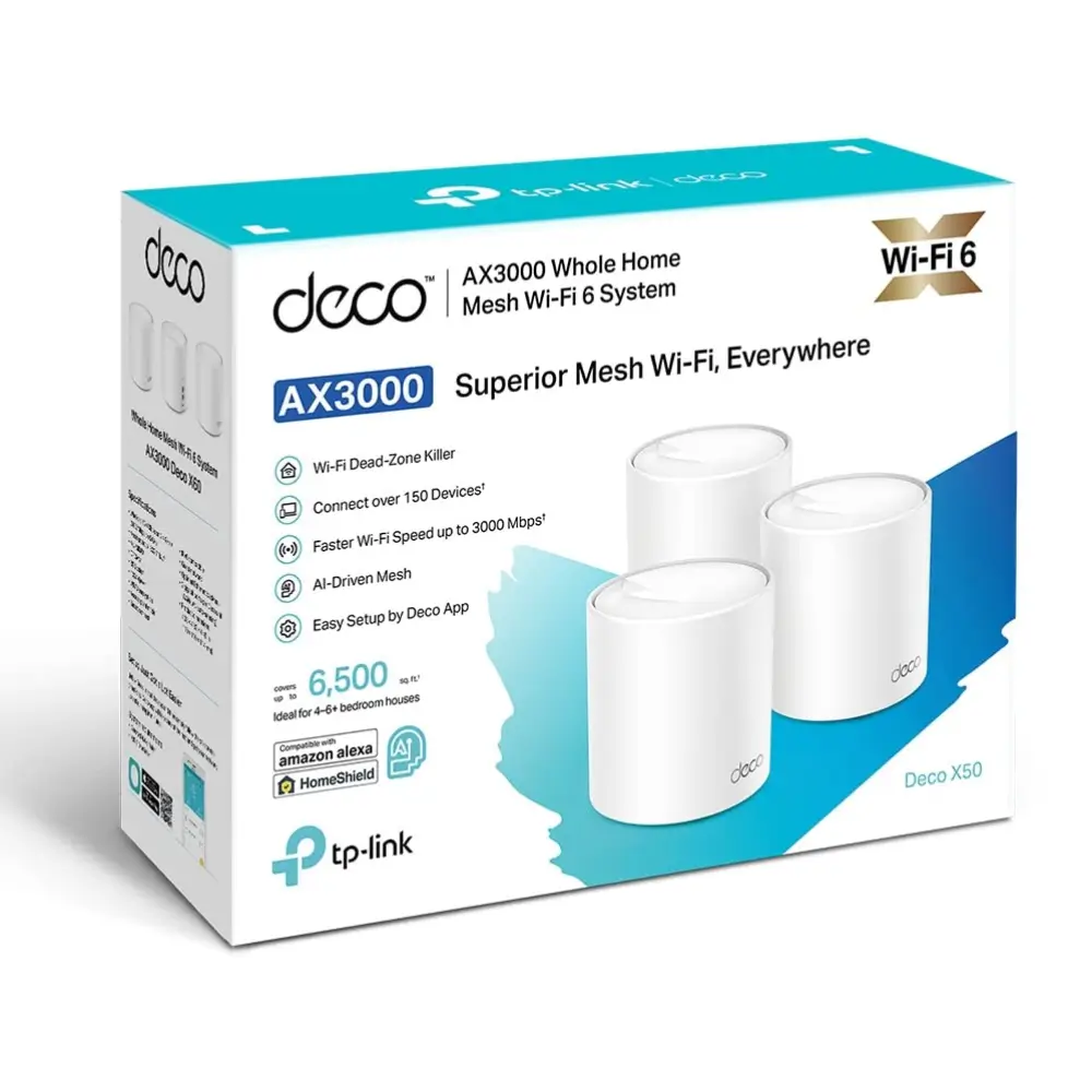 TP-Link Deco X50 AX3000 Mesh WiFi 6 System with AI-Driven Coverage TP-Link Deco X50 AX3000 Mesh WiFi 6 System with AI-Driven Coverage