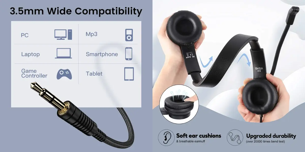 EKSA Telecom H12 Professional Wired Headphone with Noise Reduction Mic - image 3