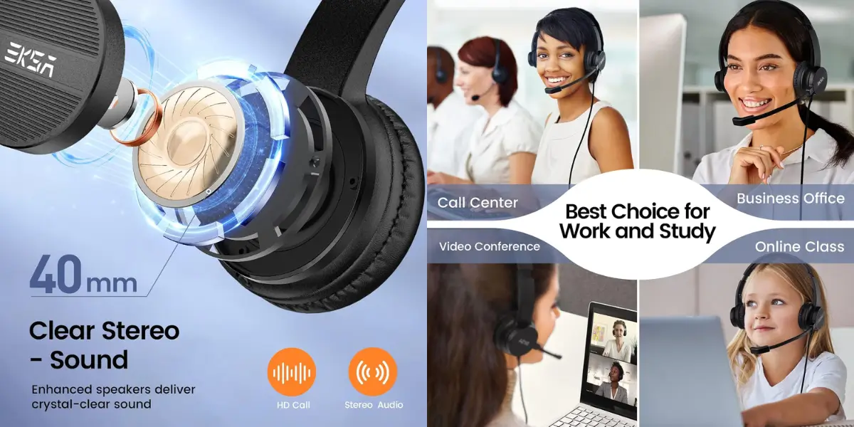 EKSA Telecom H12 Professional Wired Headphone with Noise Reduction Mic