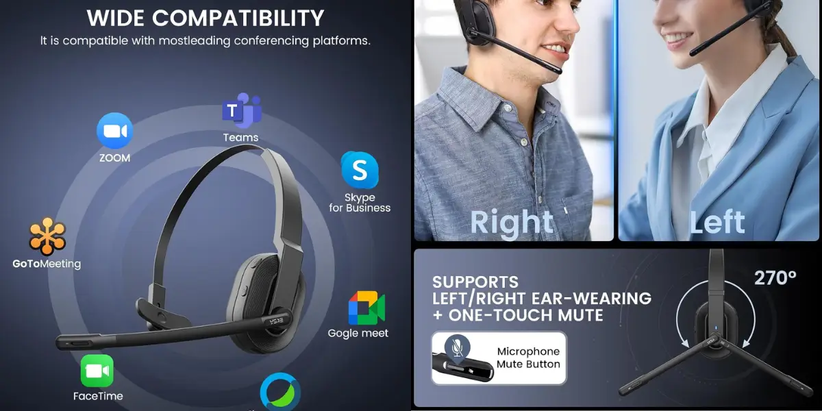EKSA H5SE Bluetooth Headset with AI ENC Noise Cancellation and Long Battery Life - image 3