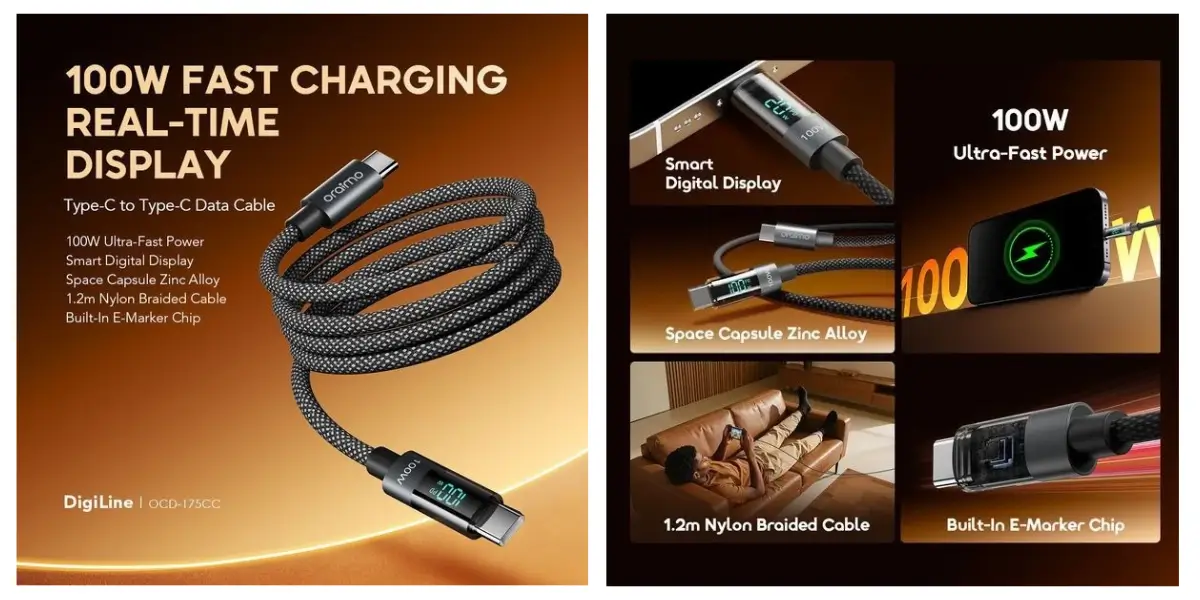 Oraimo DigiLine 100W Type-C to Type-C Fast Charging Cable
