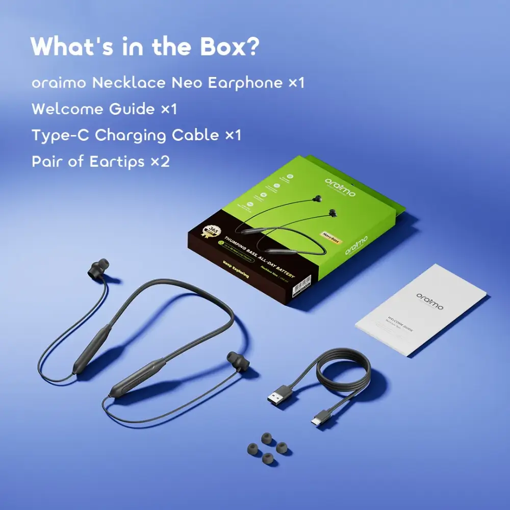 oraimo Necklace Neo wireless Bluetooth neckband front view oraimo Necklace Neo wireless Bluetooth neckband front view