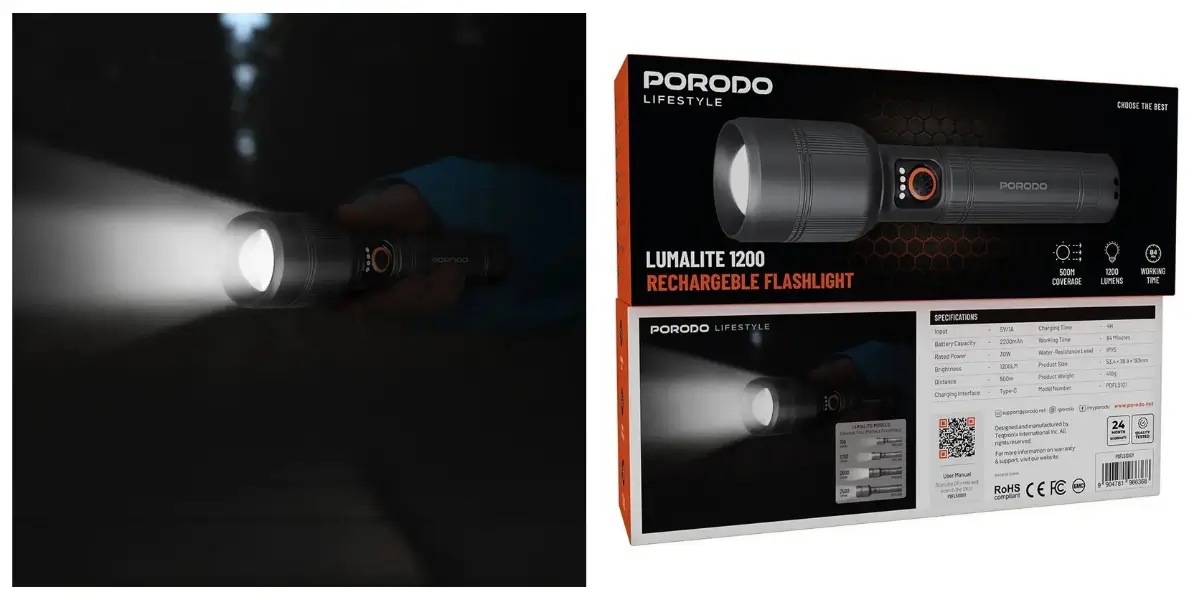 Porodo Lumalite 1200 Rechargeable LED Flashlight