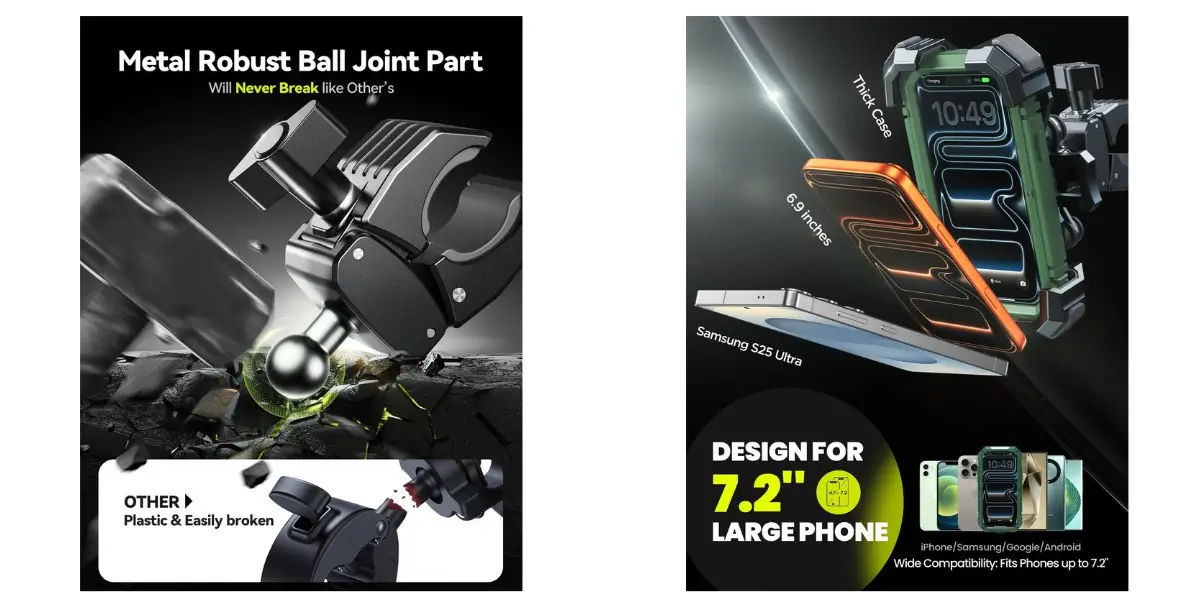 Joyroom JR-ZS598 Anti-Vibration Motorcycle Phone Mount