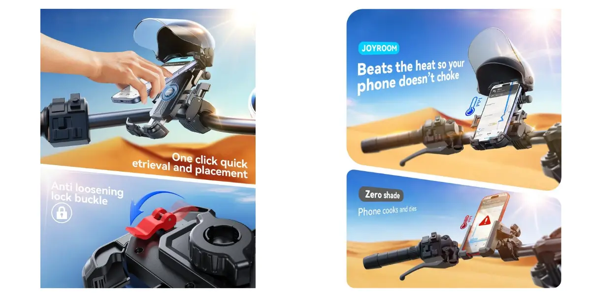 JOYROOM JR-ZS526 Motorcycle Phone Mount with Sunshade - image 2