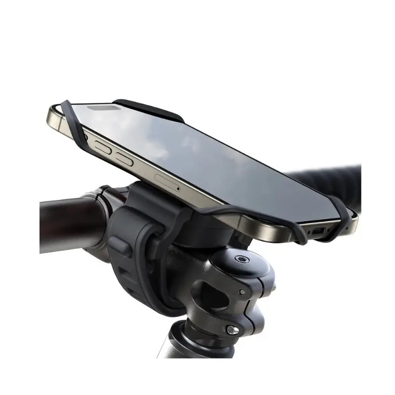 360° rotating phone holder mounted on bicycle handlebar