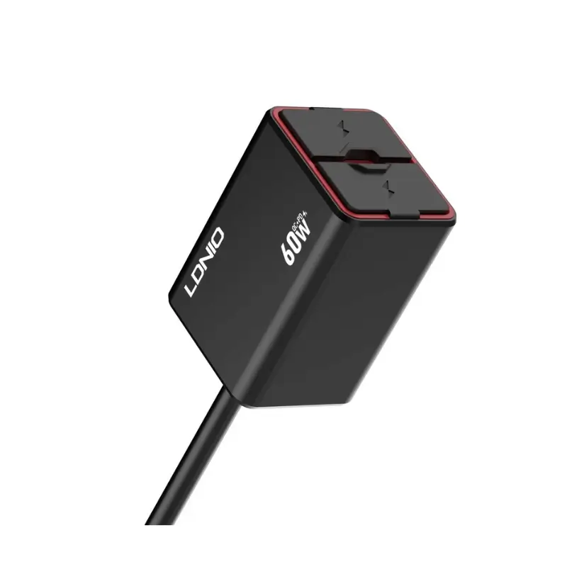 Close-up of LDNIO C108 USB-C PD and USB-A QC3.0 ports Close-up of LDNIO C108 USB-C PD and USB-A QC3.0 ports