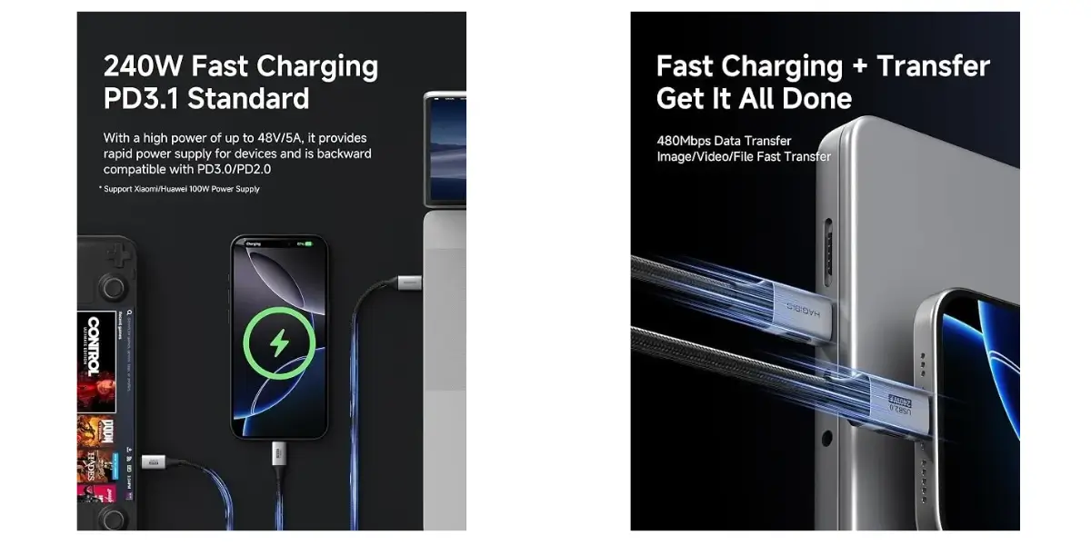 Hagibis TCC10 USB-C 240W PD 3.1 Fast Charging Cable - image 2