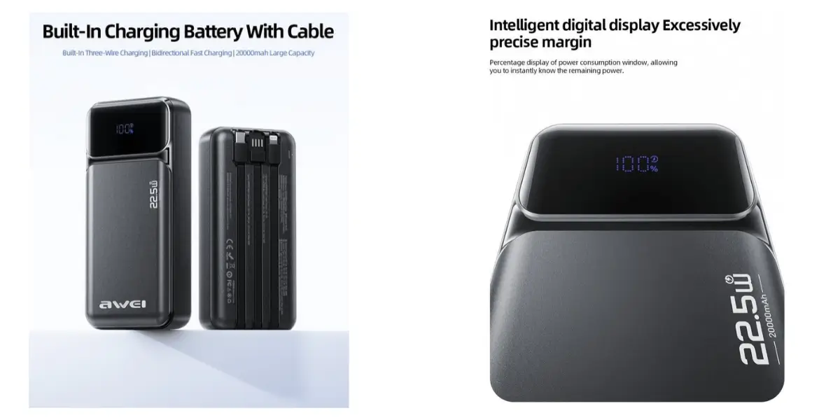 Awei PA-93 20000mAh Fast Charging Power Bank