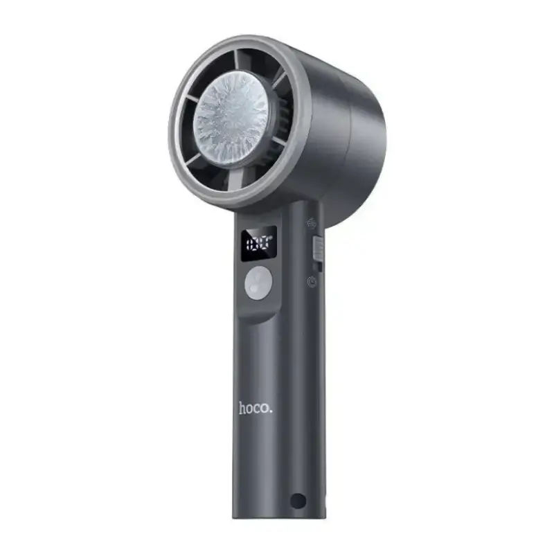 Person using Hoco HX612 handheld fan outdoors Person using Hoco HX612 handheld fan outdoors