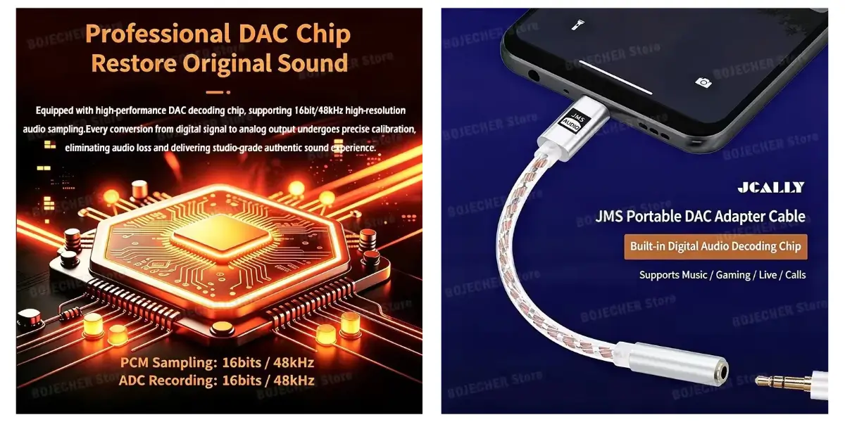 JCALLY JMS Type-C to 3.5mm DAC Audio Adapter Cable