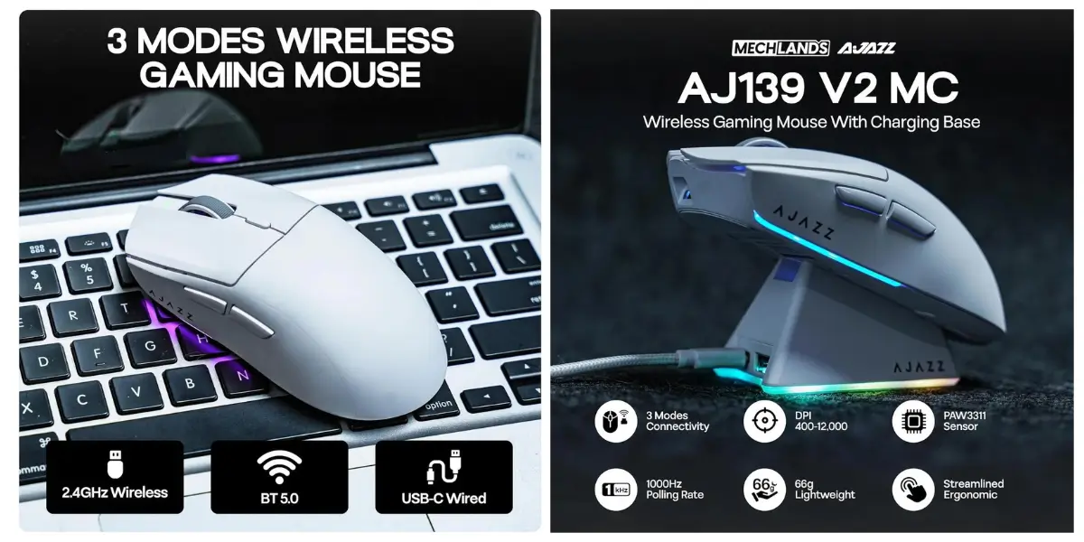 Ajazz AJ139 V2 MC Wireless Gaming Mouse With Dock