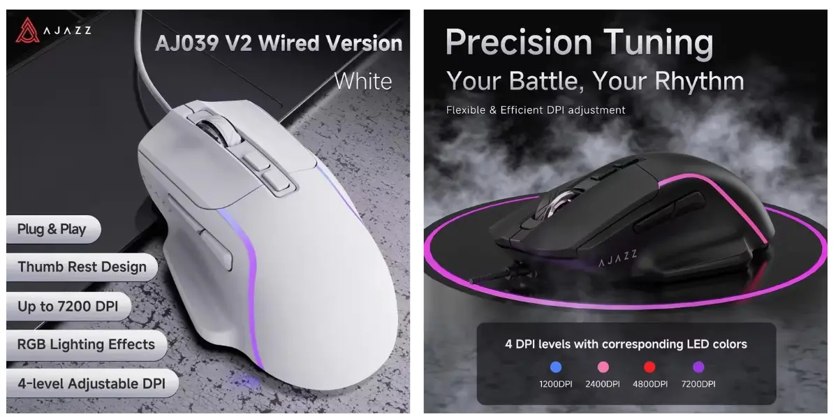 AJAZZ AJ039 V2 Wired Gaming Mouse with 7200 DPI Sensor