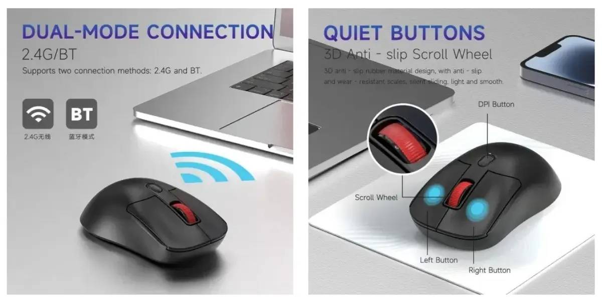 Ajazz NJ02 Dual Mode Wireless Mouse With 3-Level DPI Control
