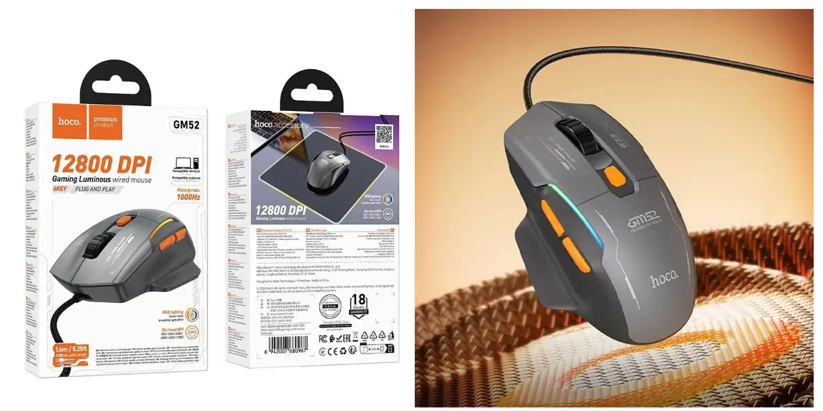 HOCO GM52 Reddy RGB Wired Gaming Mouse with 6 Buttons