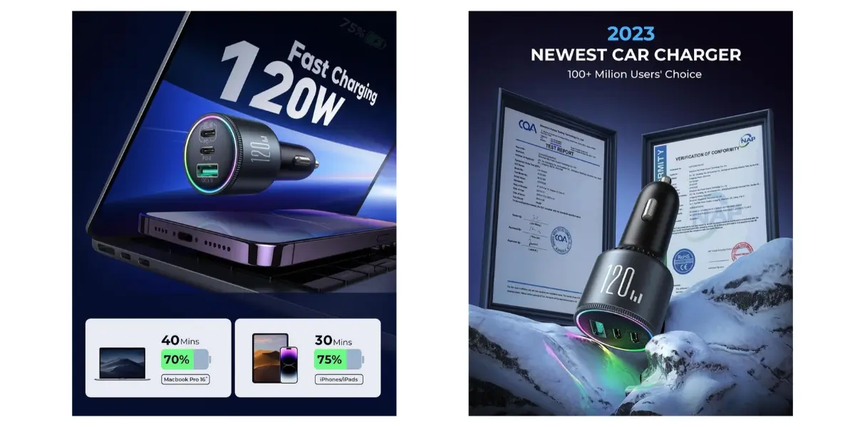 Joyroom JR-CCN07 120W Fast Car Charger with 100W PD - image 2