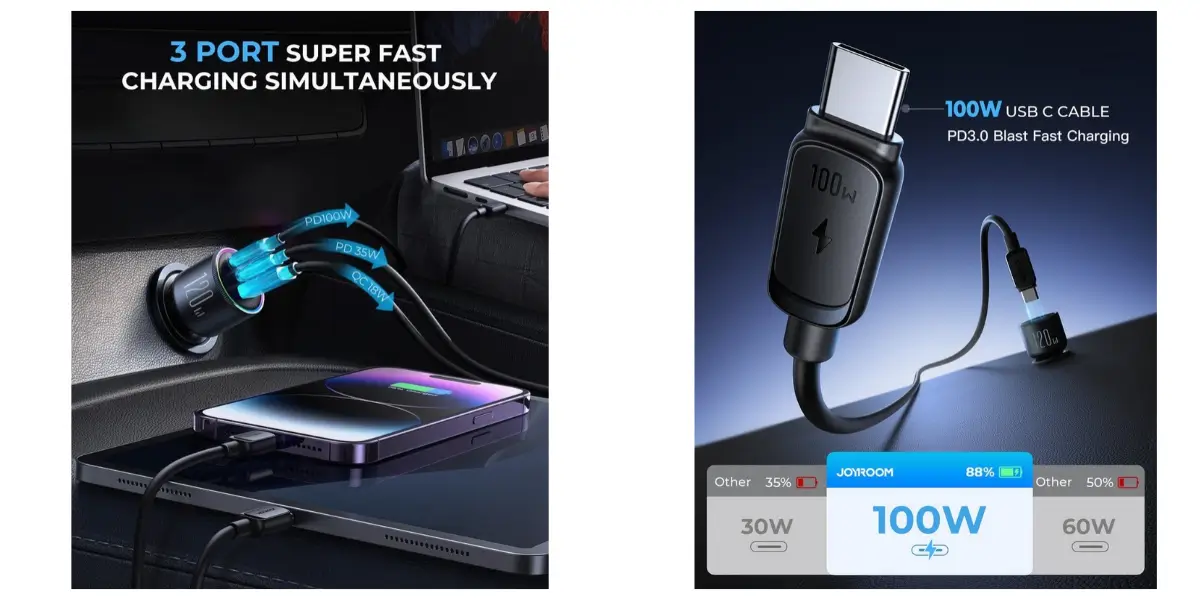 Joyroom JR-CCN07 120W Fast Car Charger with 100W PD