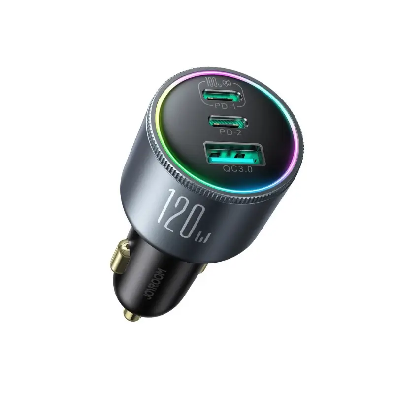 Joyroom JR-CCN07 120W 3-port car charger in dark gray Joyroom JR-CCN07 120W 3-port car charger in dark gray