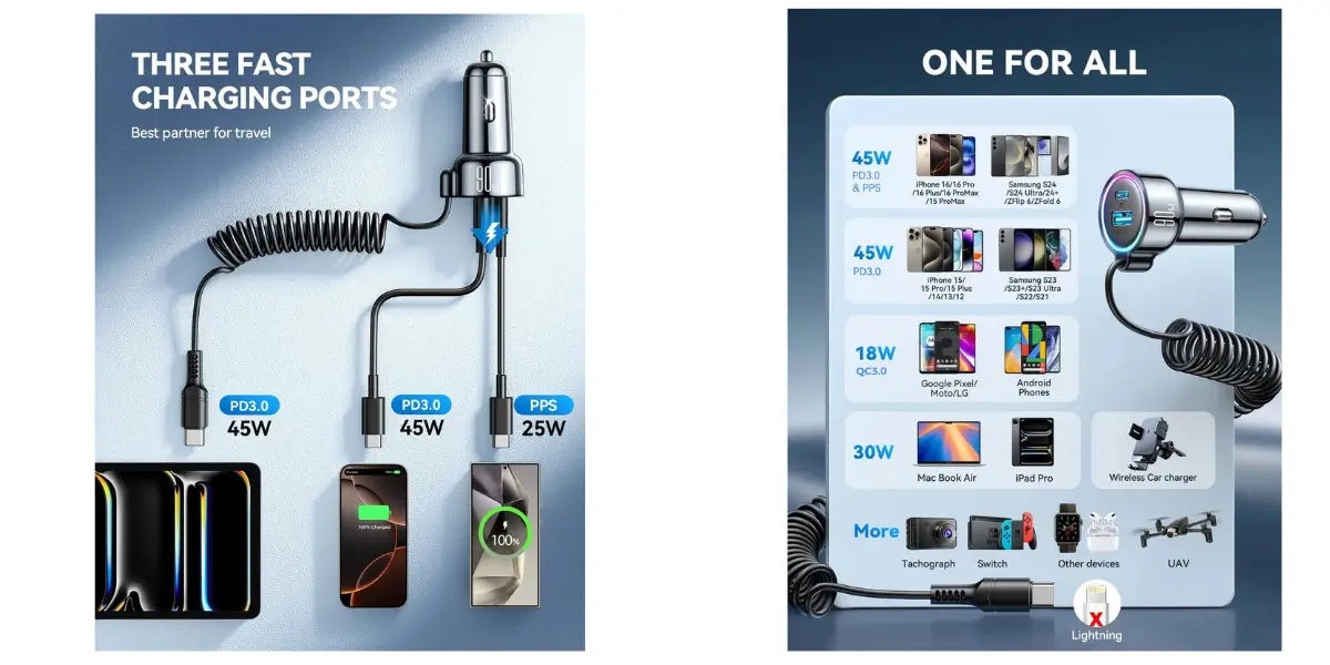 Joyroom JR-CL07 72W 3-in-1 Type-C Fast Car Charger