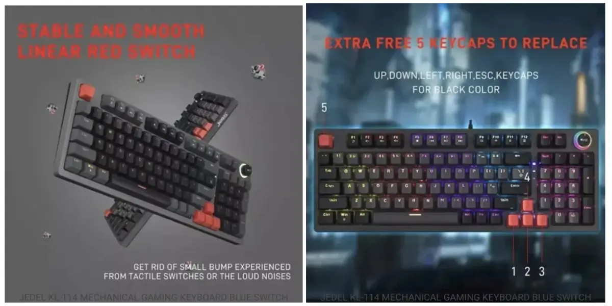 Jedel KL-114 RGB Gaming Mechanical Keyboard with 104 Keys