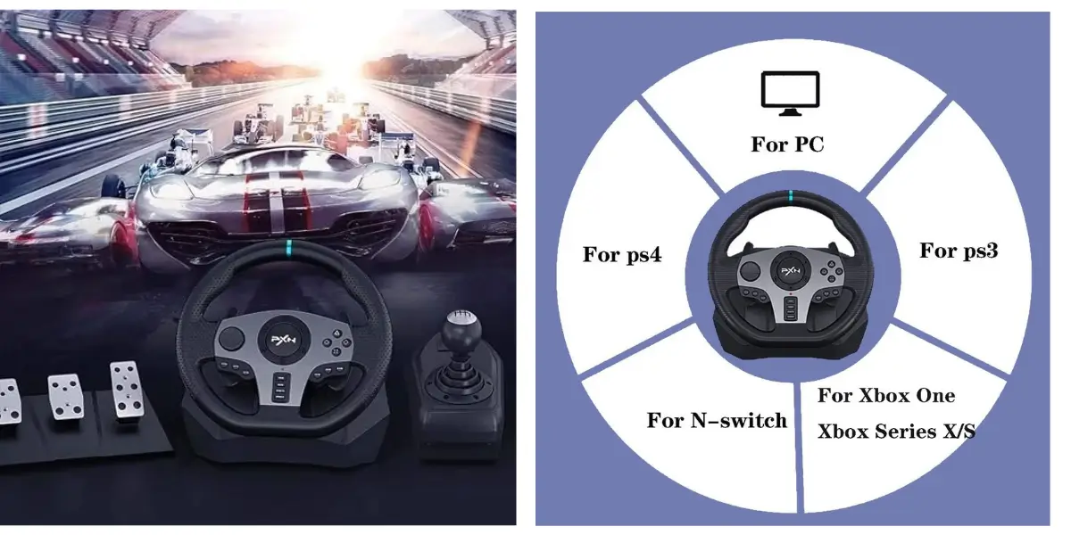 PXN V9 Racing Wheel with 6-Speed Shifter and 3-Pedal Set - image 2