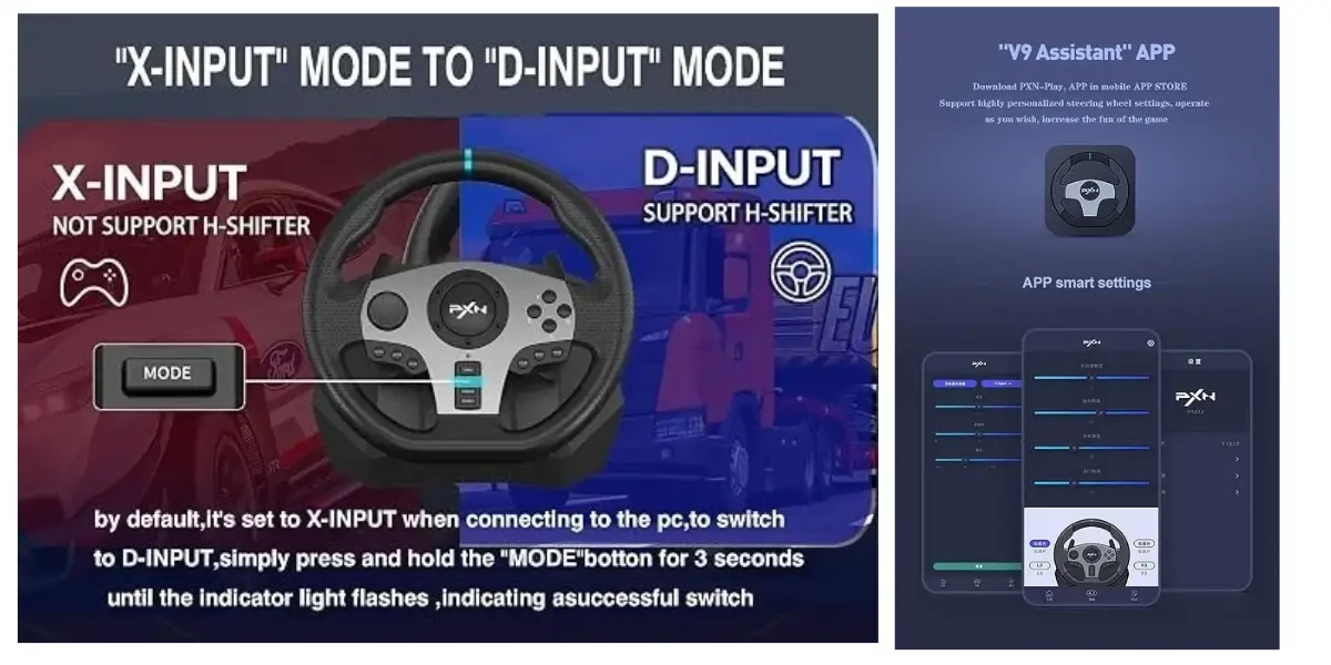 PXN V9 Racing Wheel with 6-Speed Shifter and 3-Pedal Set