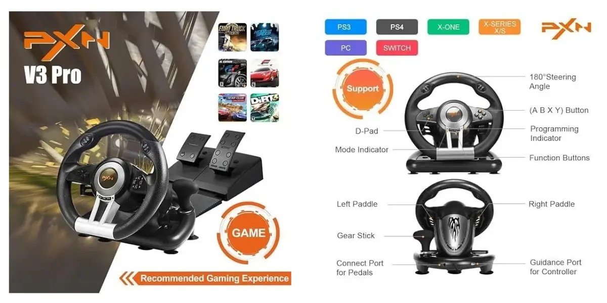 PXN V3 Pro Racing Wheel with Pedals and 180° Steering - image 2