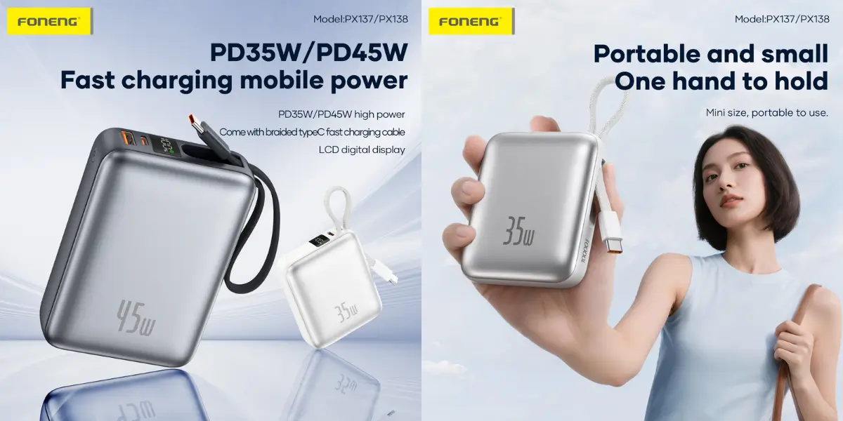 FONENG PX138 20000mAh 45W Power Bank with USB-C Cable - image 2