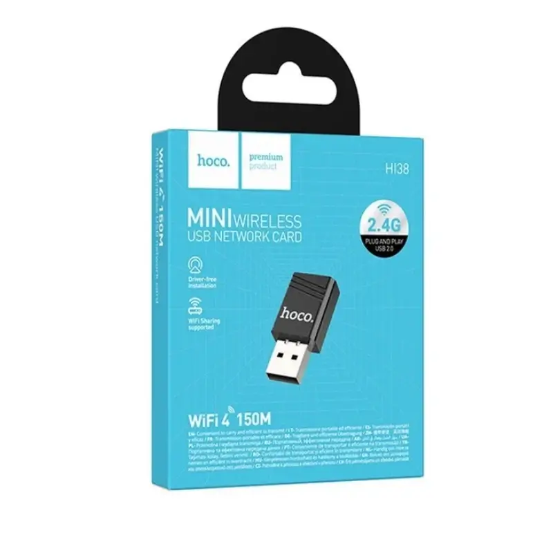 Close-up of Hoco HI38 nano wireless adapter USB connector