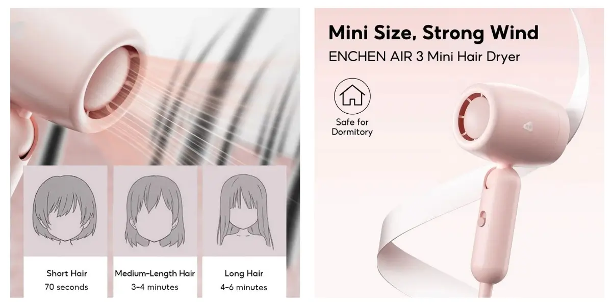 ENCHEN Air3 Compact Foldable Mini Hair Dryer for Travel