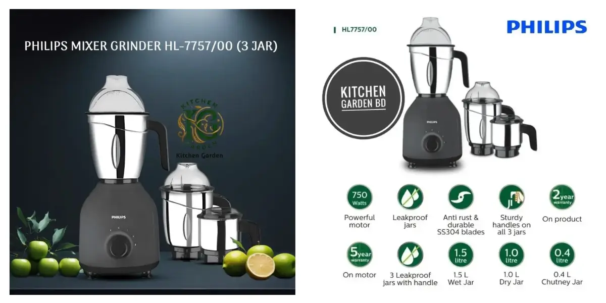 Philips HL7757 750W Turbo Mixer Grinder with 3 Jars