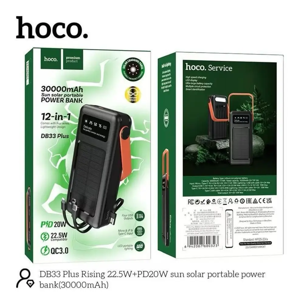 Hoco DB33 Plus power bank showing PD20W fast charging port