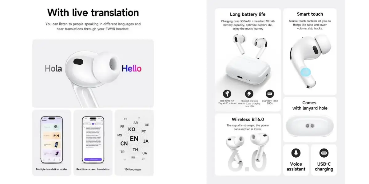 HOCO EW98 ANC Wireless Earbuds with AI Translation