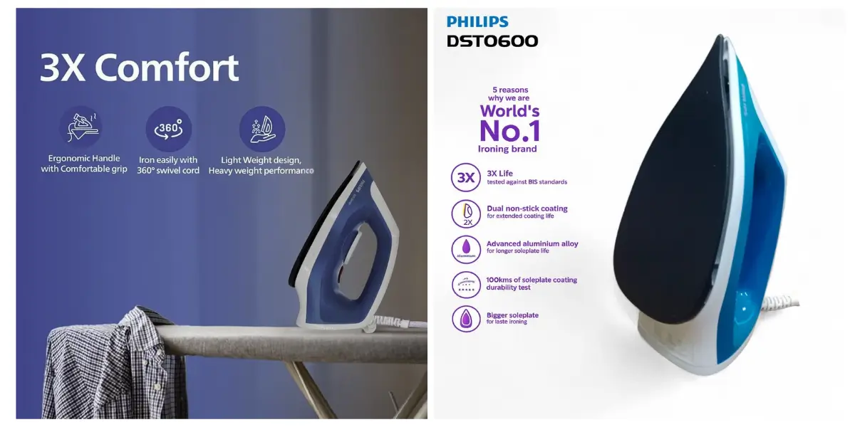 Philips DST0600 1000W Dry Iron with Non-Stick Soleplate - image 2