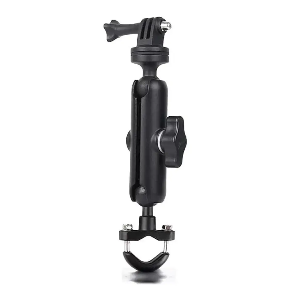 Camera mount installed on motorcycle handlebar close-up Camera mount installed on motorcycle handlebar close-up