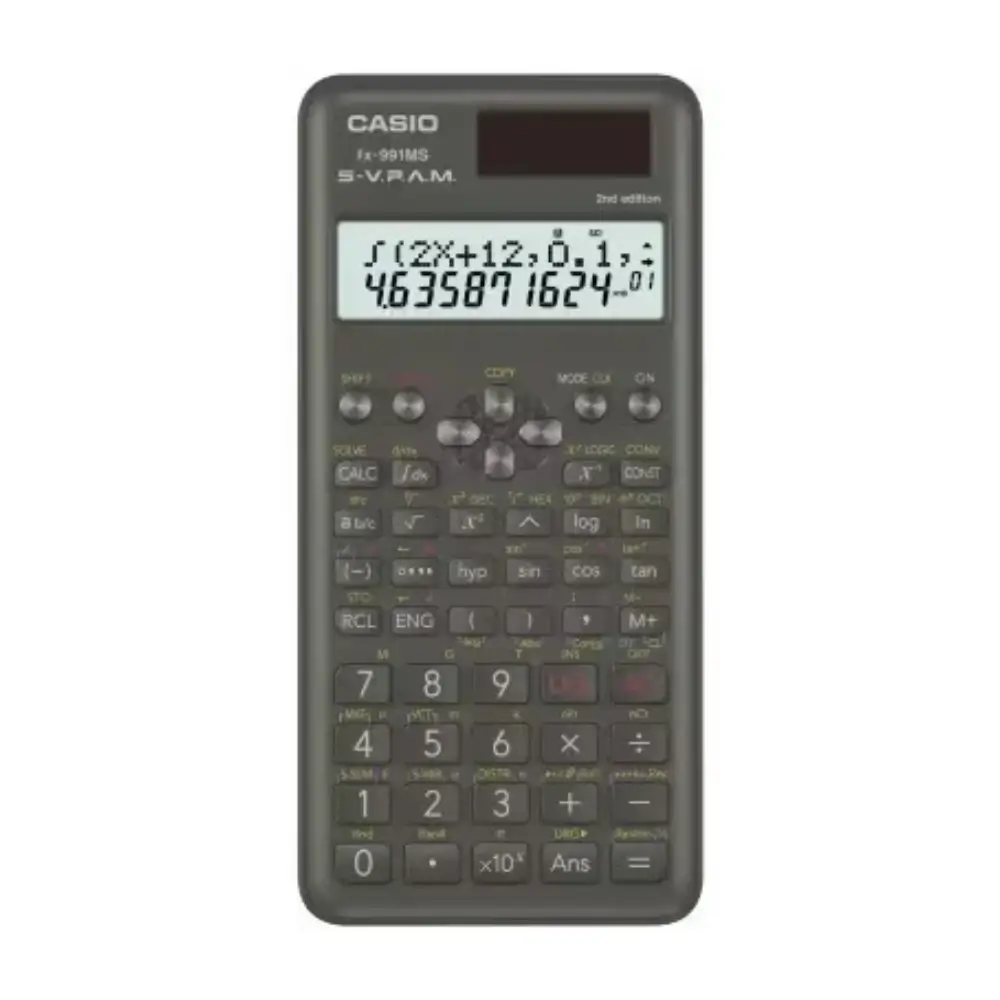 Casio fx-991MS-2 scientific calculator front view with dot matrix display Casio fx-991MS-2 scientific calculator front view with dot matrix display