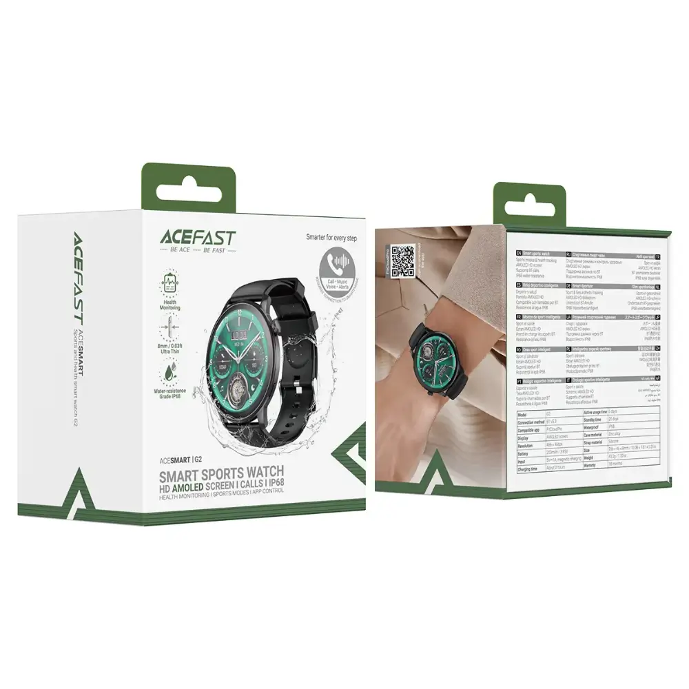 ACEFAST G2 smart watch front view with AMOLED display