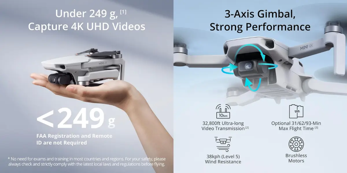 DJI Mini 4K Under 249g Camera Drone for Beginners