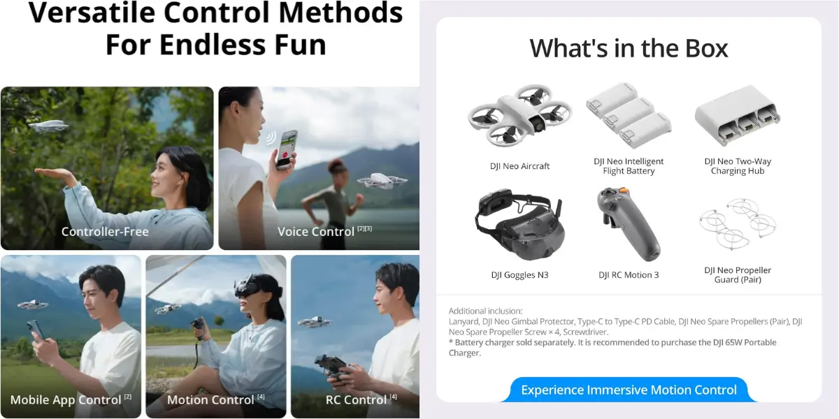 DJI Neo Motion Combo FPV Drone with Goggles N3