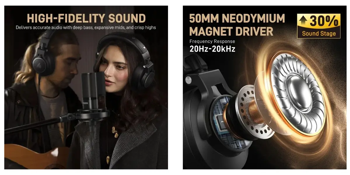 MAONO MH700 Wired Studio Monitor Headphones with 50mm Driver